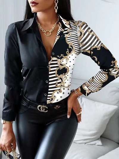 Cămașă imprimată pentru femei, primăvară 2022, elegantă, pentru birou, pentru dama