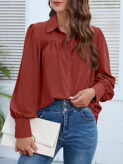 Cămașă albă din șifon pentru femei 2023 primăvară birou cămăși cu un singur piept Bluze foarte frumoase Top elegant violet cu mâneci lanternă