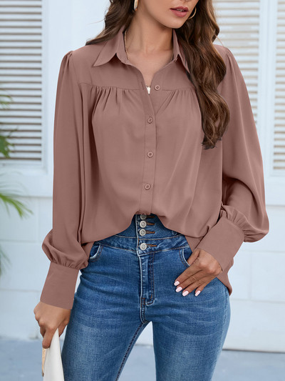 Cămașă albă din șifon pentru femei 2023 primăvară birou cămăși cu un singur piept Bluze foarte frumoase Top elegant violet cu mâneci lanternă