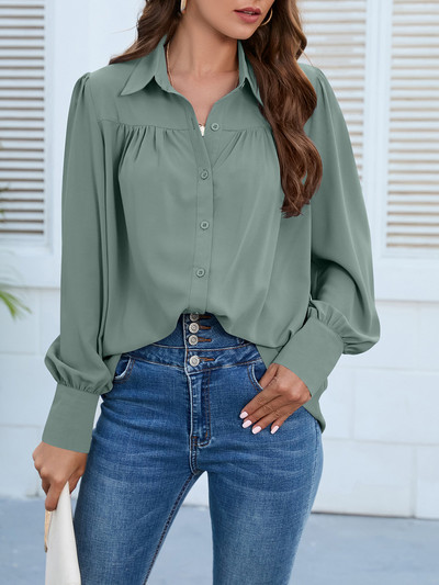 Cămașă albă din șifon pentru femei 2023 primăvară birou cămăși cu un singur piept Bluze foarte frumoase Top elegant violet cu mâneci lanternă