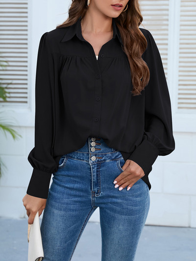 Cămașă albă din șifon pentru femei 2023 primăvară birou cămăși cu un singur piept Bluze foarte frumoase Top elegant violet cu mâneci lanternă