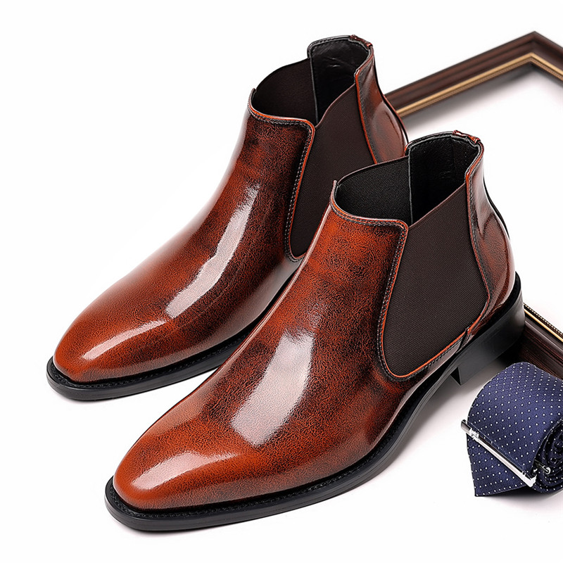 Βρετανικά ανοιξιάτικα φθινοπωρινά casual ανδρικά δερμάτινα παπούτσια Υψηλής ποιότητας Vintage Business Tooling Μποτάκια αστράγαλο Πολυτελείς μπότες Chelsea μεγάλο μέγεθος