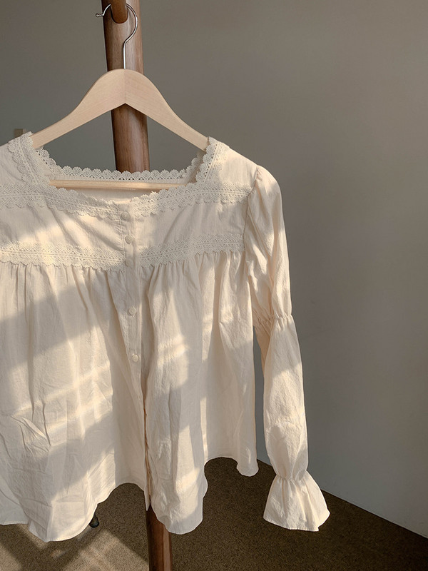 Išskirtiniai nėriniai, vienaeiliai retro ploni teismo marškinėliai kvadratiniais kakleliais, rankovėmis Medvilninis lininis smėlio spalvos palaidinė, didelio dydžio drabužiai Blusa