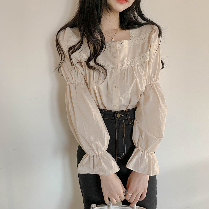 Išskirtiniai nėriniai, vienaeiliai retro ploni teismo marškinėliai kvadratiniais kakleliais, rankovėmis Medvilninis lininis smėlio spalvos palaidinė, didelio dydžio drabužiai Blusa