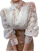 Rudeniniai balti nėriniuotų palaidinių marškiniai, moteriški 2023 m. Korėjos elegantiški ilgomis rankovėmis perlamutrinė palaidinė su gėlėmis, palaidinė seksuali tinklinė nėrinių viršus