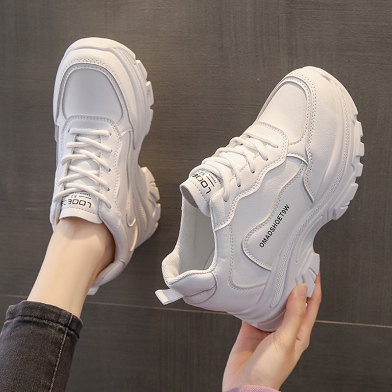 Μαύρα λευκά χοντρά αθλητικά παπούτσια Γυναικεία μόδα Χοντή σόλα πλατφόρμα Γυναικεία παπούτσια Άνοιξη 2023 PU Δερμάτινα Zapatillas De Deporte
