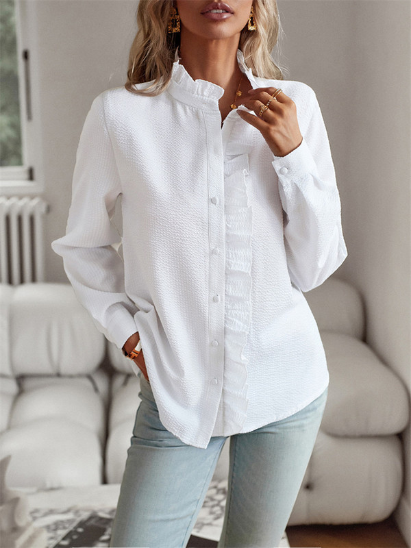 Bijela prugasta košulja Ženske jesenske bluze s dugim rukavima Ženske elegantne modne uredske košulje Ženske ležerne jednobojne majice
