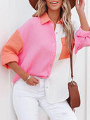 Pavasario vasaros mada Moteriški nauji kratiniai marškiniai Elegantiški važinėti į darbą Kontrastingi atvartai Sagos megztinis Gatvės apranga Moteriškos laisvalaikio palaidinės