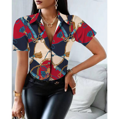 Ženska bluza dugih rukava s printom, gumbi za ovratnik, elegantna košulja, ženska uredska odjeća, proljeće