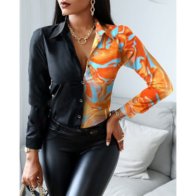 Ženska bluza dugih rukava s printom, gumbi za ovratnik, elegantna košulja, ženska uredska odjeća, proljeće