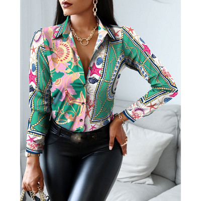 Ženska bluza dugih rukava s printom, gumbi za ovratnik, elegantna košulja, ženska uredska odjeća, proljeće