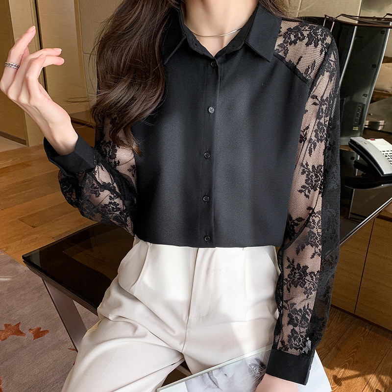 Jesenska modna majica na kopčanje Proljetna vintage bluza Ženske bijele ženske dugih rukava Ženske široke ulične majice Dizajnirane majice