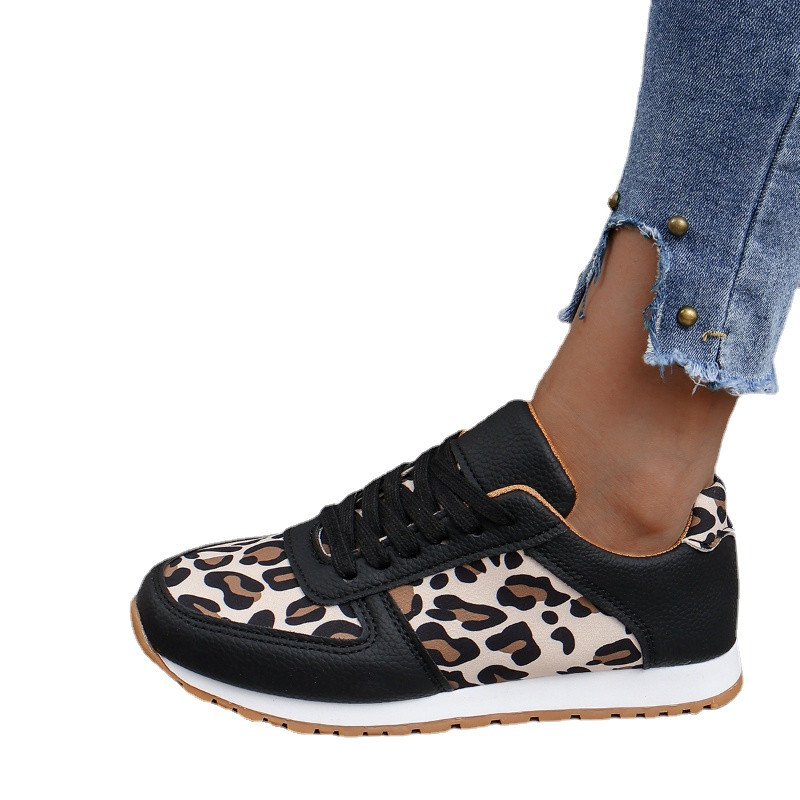 Pantofi Femeii 2023 Noui Pu Cu șireturi Pantofi Vulcanizați Femei Pantofi Sport Leopard Ușoare Cu vârful rotund Pantofi ocazionali pentru femei