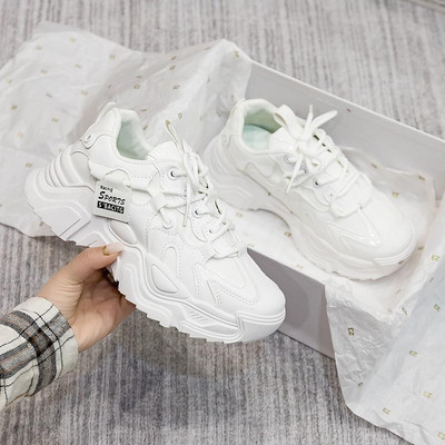 Χειμερινά μαύρα δερμάτινα πάνινα παπούτσια με χοντρή σόλα, αδιάβροχη κορδόνια casual γυναικεία παπούτσια 2023 New Fashion Slip On Walking shoes