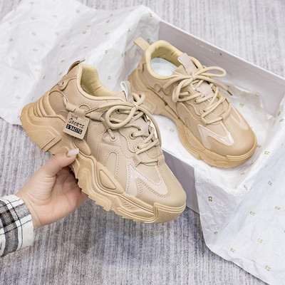 Χειμερινά μαύρα δερμάτινα πάνινα παπούτσια με χοντρή σόλα, αδιάβροχη κορδόνια casual γυναικεία παπούτσια 2023 New Fashion Slip On Walking shoes