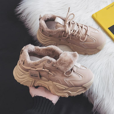 Χειμερινά μαύρα δερμάτινα πάνινα παπούτσια με χοντρή σόλα, αδιάβροχη κορδόνια casual γυναικεία παπούτσια 2023 New Fashion Slip On Walking shoes