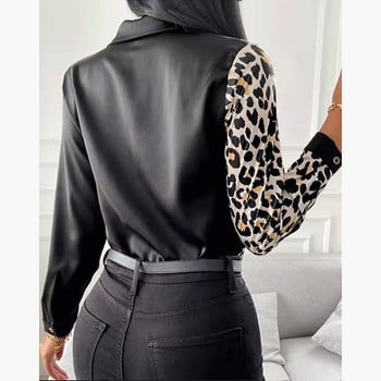 Camisas De Mujer Casual Leopard Patchwork Γυναικείο πουκάμισο 2022 Μοδάτη μακρυμάνικη μπλούζα με κουμπιά Γυναικεία τοπ Blusas Mujer