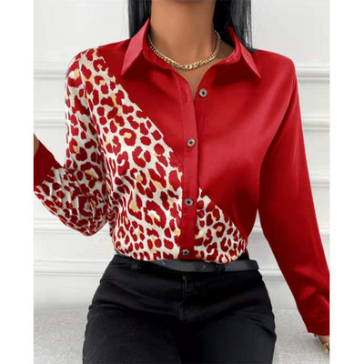 Camisas De Mujer Ležerna košulja s leopard patchworkom Ženska 2022. Modna bluza s dugmićima s printom Uredski ženski top Blusas Mujer