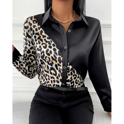 Camisas De Mujer Ležerna košulja s leopard patchworkom Ženska 2022. Modna bluza s dugmićima s printom Uredski ženski top Blusas Mujer