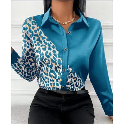 Camisas De Mujer Ležerna košulja s leopard patchworkom Ženska 2022. Modna bluza s dugmićima s printom Uredski ženski top Blusas Mujer