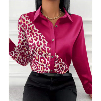 Camisas De Mujer Ležerna košulja s leopard patchworkom Ženska 2022. Modna bluza s dugmićima s printom Uredski ženski top Blusas Mujer