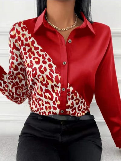 Camisas De Mujer Ležerna košulja s leopard patchworkom Ženska 2022. Modna bluza s dugmićima s printom Uredski ženski top Blusas Mujer