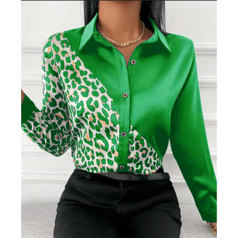 Camisas De Mujer Ležerna košulja s leopard patchworkom Ženska 2022. Modna bluza s dugmićima s printom Uredski ženski top Blusas Mujer