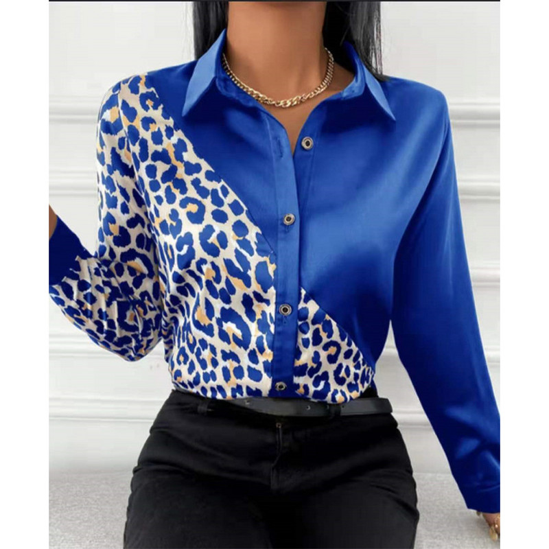 Camisas De Mujer Ležerna košulja s leopard patchworkom Ženska 2022. Modna bluza s dugmićima s printom Uredski ženski top Blusas Mujer