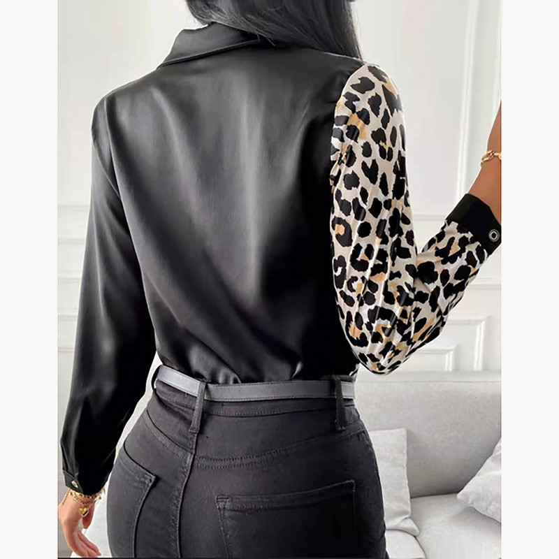 Camisas De Mujer Ležerna košulja s leopard patchworkom Ženska 2022. Modna bluza s dugmićima s printom Uredski ženski top Blusas Mujer
