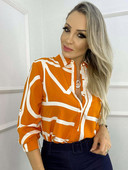 Ανοιξιάτικο φθινόπωρο Γυναικείες vintage στάμπες Slim μπλούζα Lady μακρυμάνικο πουκάμισα πολυτελείας με κουμπιά Blusa γραφείο με γυριστό γιακά casual μπλουζάκια