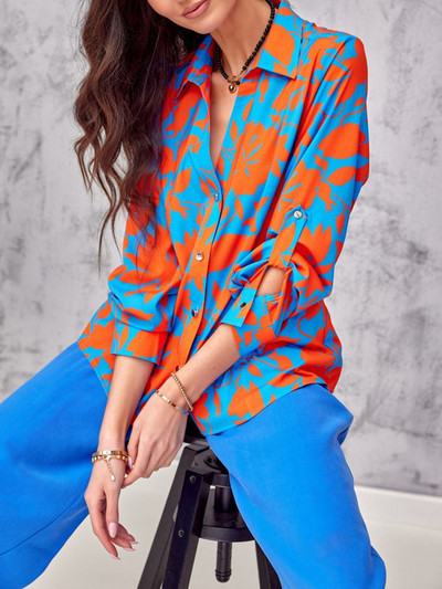 2022 m. rudens gėlių palaidinės su viena krūtine ilgomis rankovėmis Oficialūs vintažiniai moteriški laisvalaikio marškiniai Moteriški elegantiški laisvi marškiniai viršus