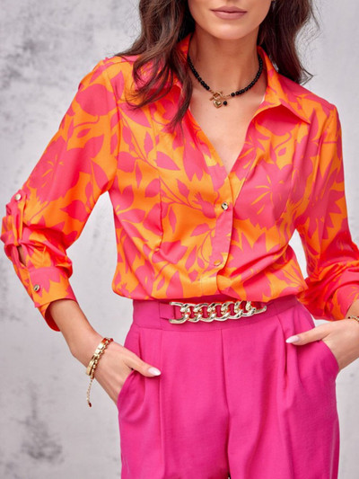 2022 m. rudens gėlių palaidinės su viena krūtine ilgomis rankovėmis Oficialūs vintažiniai moteriški laisvalaikio marškiniai Moteriški elegantiški laisvi marškiniai viršus