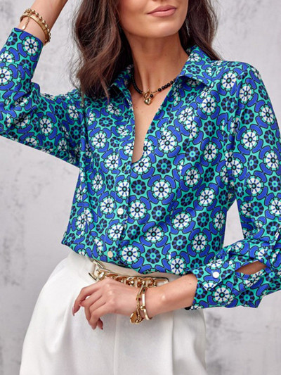 2022 m. rudens gėlių palaidinės su viena krūtine ilgomis rankovėmis Oficialūs vintažiniai moteriški laisvalaikio marškiniai Moteriški elegantiški laisvi marškiniai viršus