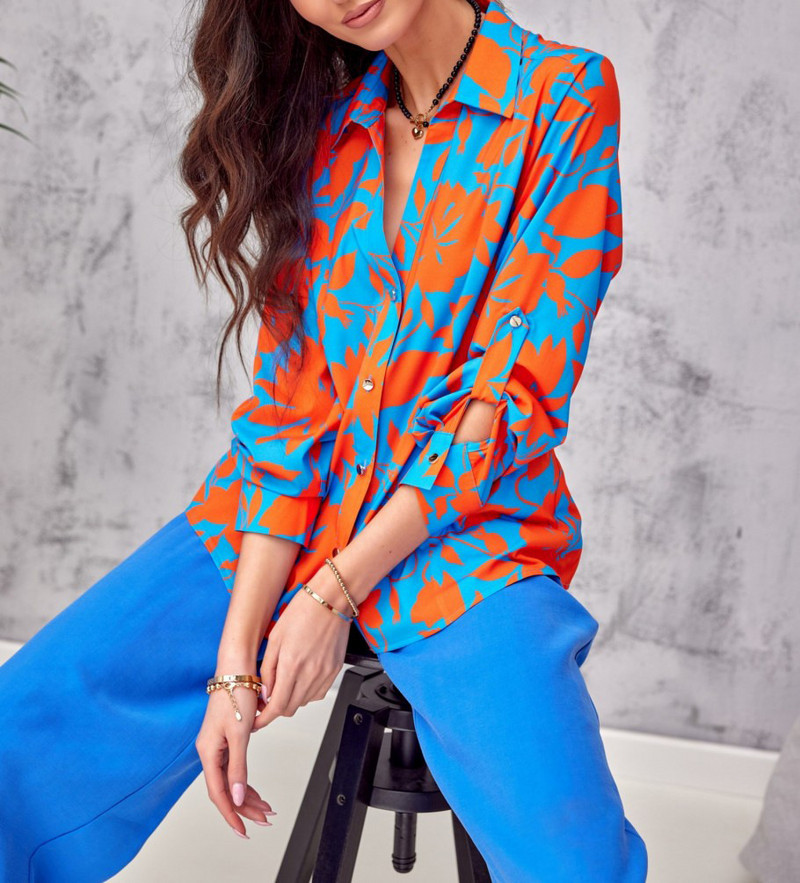 2022 m. rudens gėlių palaidinės su viena krūtine ilgomis rankovėmis Oficialūs vintažiniai moteriški laisvalaikio marškiniai Moteriški elegantiški laisvi marškiniai viršus