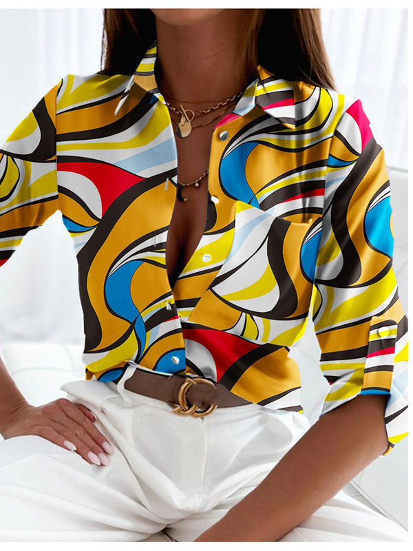 Bluze Ženske ležerne uredske majice s printom Jesenska moda Elegantne patchwork majice dugih rukava Ženske blusas de verano2022 para mujer