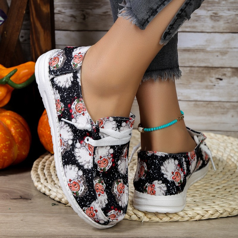 Pantofi de Crăciun Pantofi de pânză pentru femeie singuratic Toamnă 2024 Moș Crăciun imprimeu Moda Respirabil Casual Pantofi plati Cadouri de Anul Nou