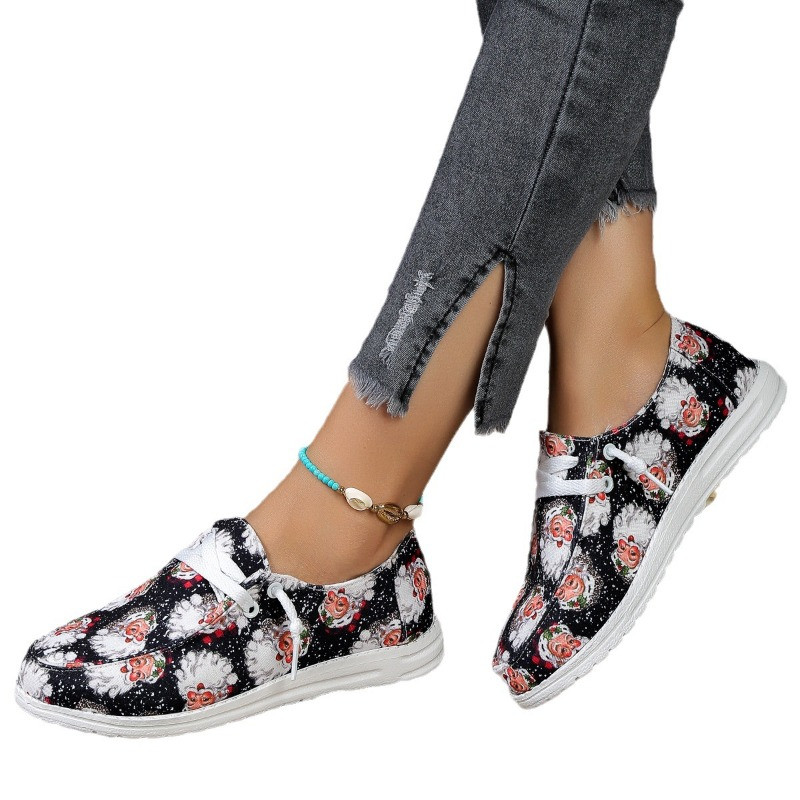 Pantofi de Crăciun Pantofi de pânză pentru femeie singuratic Toamnă 2024 Moș Crăciun imprimeu Moda Respirabil Casual Pantofi plati Cadouri de Anul Nou