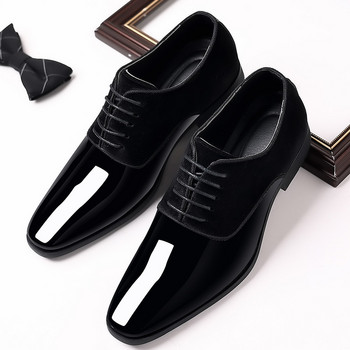 Мъжки бизнес официални кожени обувки Лачени ниски мъжки сватбени обувки Сини черни Оксфордски остри офис мъжки обувки