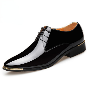 Нови 2023 г. Мъжки лачени обувки от висок клас Бели сватбени обувки Черни кожени ниски меки мъжки обувки с рокля Едноцветни