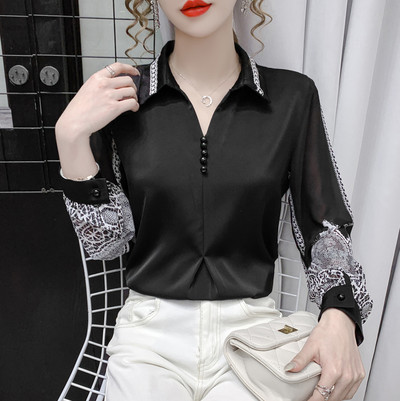 2023 Άνοιξη Καλοκαίρι Νέο γιακά με πέταλα Γυναικείο πουκάμισο σιφόν Μακρυμάνικο λουλουδάτο εμπριμέ μπλουζάκι Fashion Office γυναικεία μπλούζα