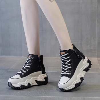 Дамски високи обувки Ежедневни маратонки Обувки с масивна платформа Дебело дъно С връзки Дамски вулканизирани обувки Маратонки Zapatos De Mujer
