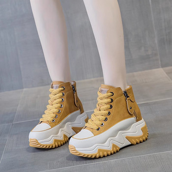Дамски високи обувки Ежедневни маратонки Обувки с масивна платформа Дебело дъно С връзки Дамски вулканизирани обувки Маратонки Zapatos De Mujer