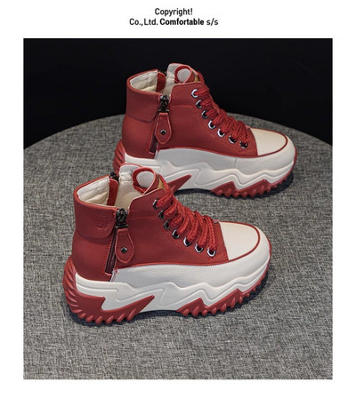 Moteriški batai su aukšta viršūne Priežastiniai sportbačiai Stambūs, platforminiai batai, suvarstomi storu dugnu Moteriški vulkanizuoti batai Sportiniai bateliai Zapatos De Mujer