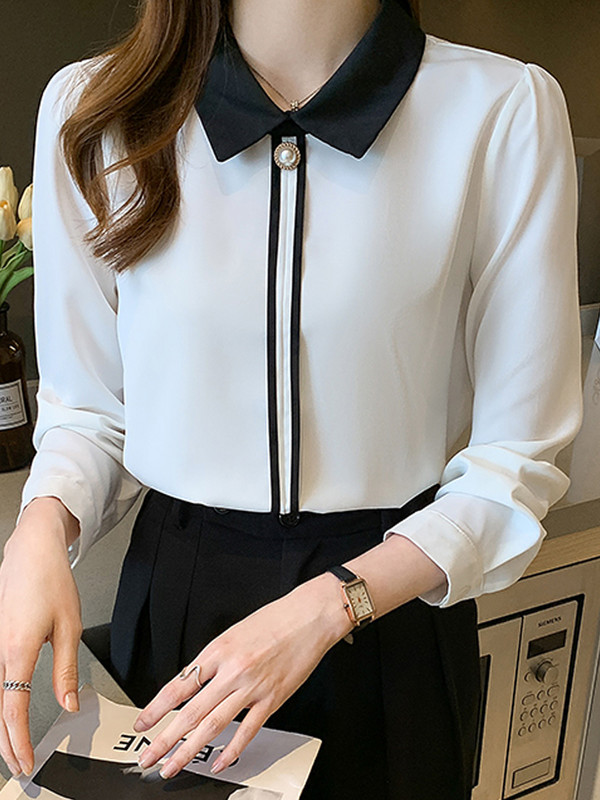 Blusas Mujer De Moda 2023 Palaidinė ilgomis rankovėmis, moteriška palaidinė, balta šifoninė palaidinė, marškiniai, moteriški viršutiniai palaidinės, Femme C417