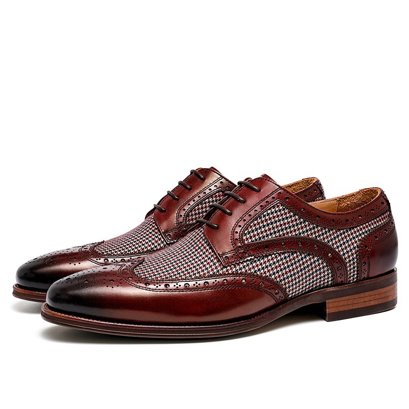 Ανδρικά ρετρό καμβάς PU δερμάτινα σκαλιστά μυτερά κορδόνια επάνω Oxfords Φόρεμα Brogues Wedding Business Platform Παπούτσια Ανδρικά παπούτσια φορέματος