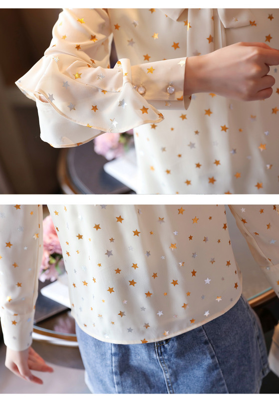 Blúz Női Blusas Mujer De Moda 2023 Hosszú ujjú női blúzok Ingek felsők Fodor masni V-nyakú sifon blúz ing Blusa D447