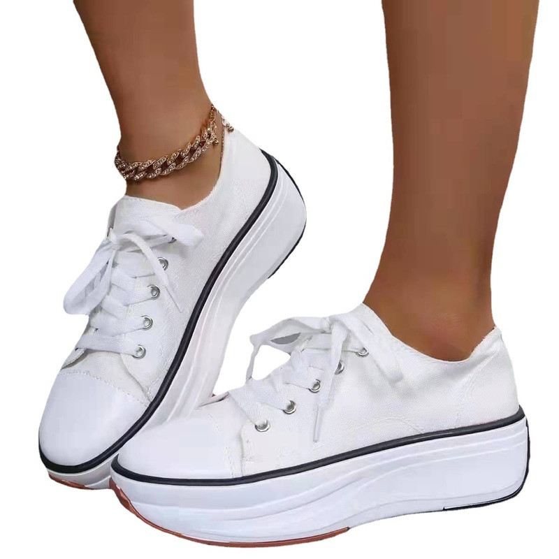 Ženske platnene tenisice s platformom 2023. Visoke ženske cipele za slobodno vrijeme na vezanje Modne ženske bijele platnene cipele s zebrastim uzorkom