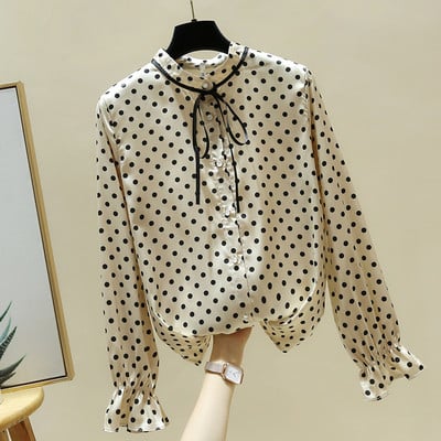 Pikkade varrukatega täpiline šifoonist pluusisärk Naiste topid Blusa pluus Naiste Blusas Mujer De Moda 2023 Naiste pluus Riided E74