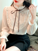 Μακρυμάνικη μπλούζα Γυναικεία μπλούζα με βολάν γιακά σιφόν Μπλούζα μπλούζα Γυναικεία Blusas Mujer De Moda 2023 Μπλούζες Blusa Feminina F508