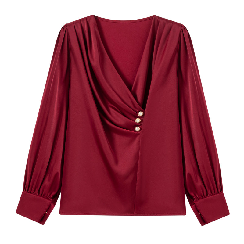 Modna jednobojna uredska ženska šifonska bluza s V-izrezom Ženska majica Blusas Mujer De Moda 2023 Ženska bluza s dugim rukavima Blusa G934